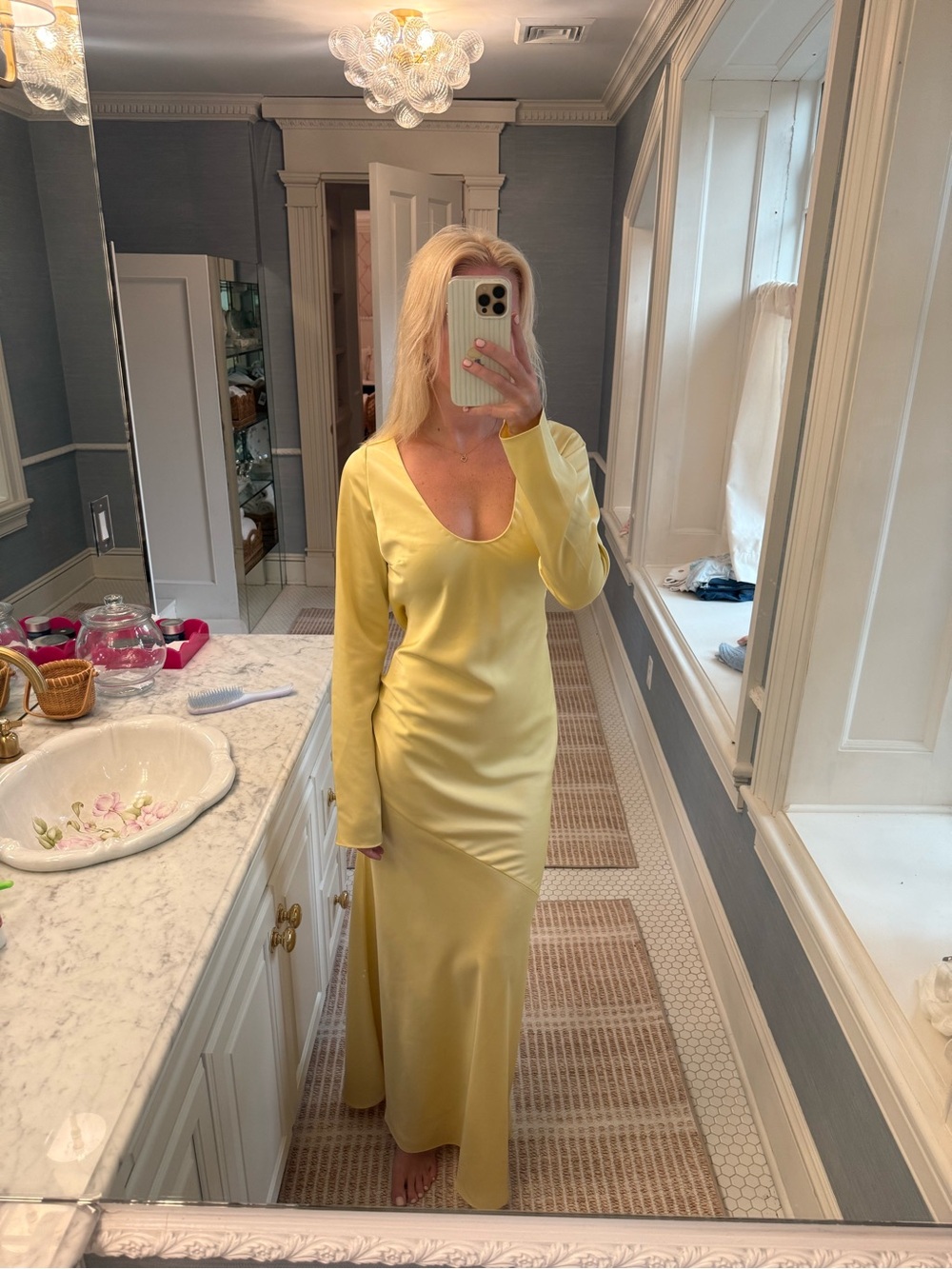 Sleek Yellow Satin Maxi Dress with Scoop Neck